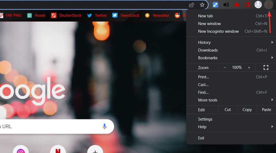 chrome menu