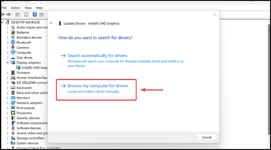 browse my computer for drivers