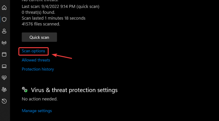 scan options