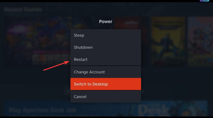 restart steam deck