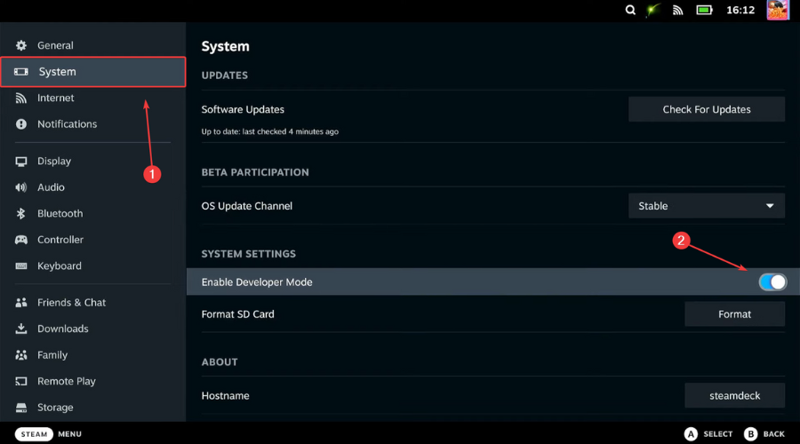 steam deck enable developer mode