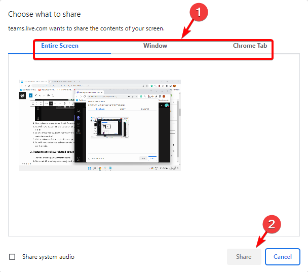 select option to share
