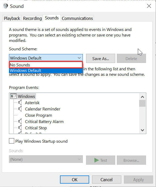 choose the no sounds scheme w10