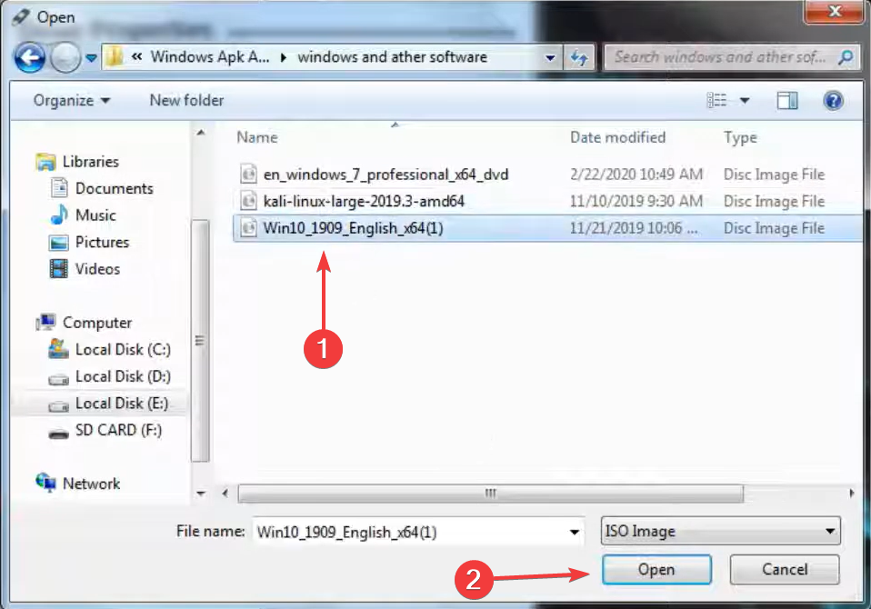 rufus choose installation file