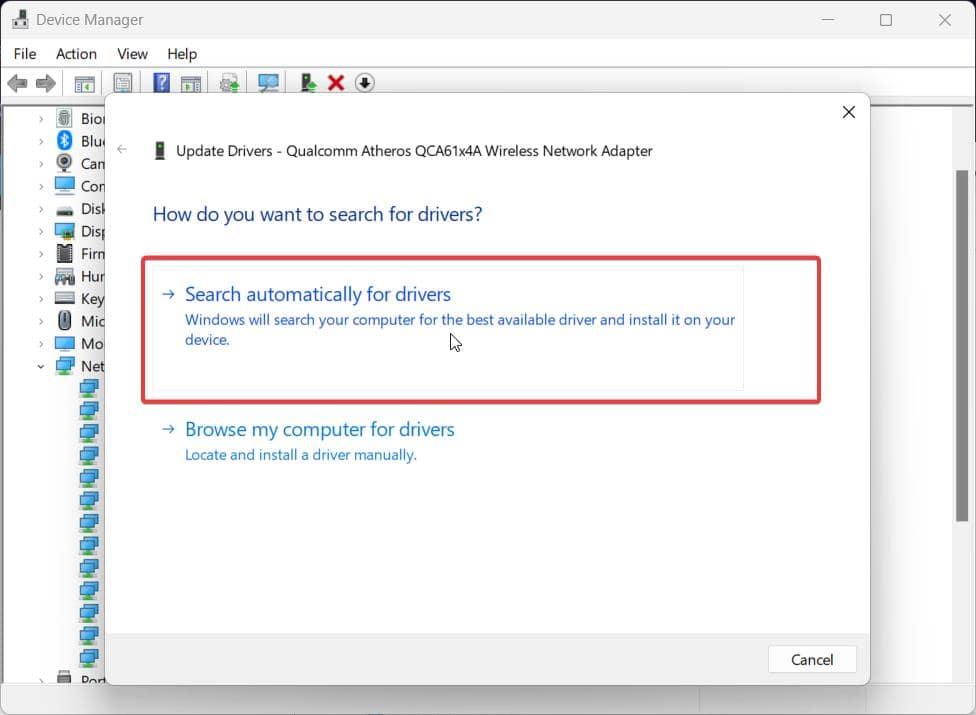search automatically for network drivers