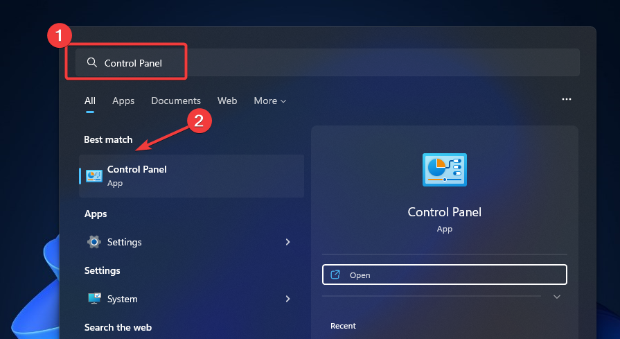 open control panel