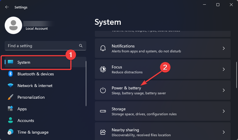 power and battery settings