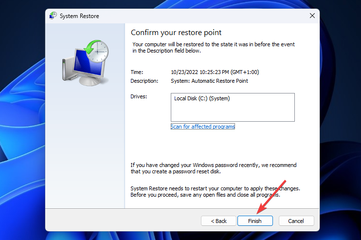 Confirm restore point