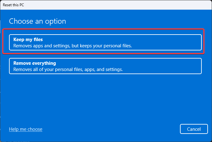 Reset settings only