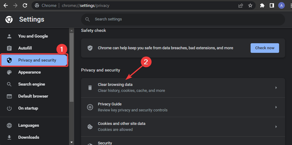 clear browsing data