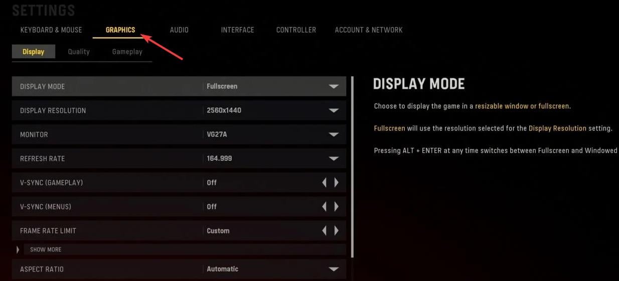 Cod settings