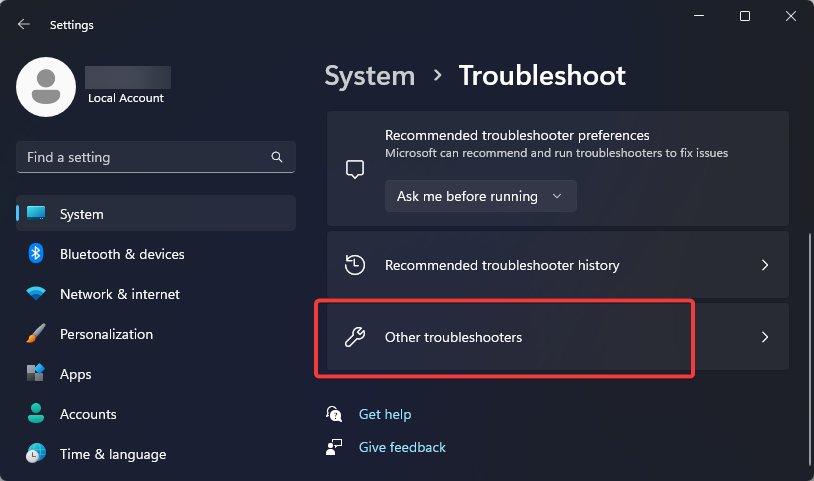 Select other troubleshooters