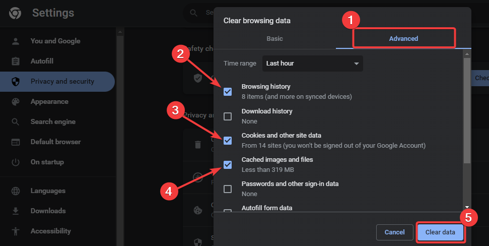 Clear browsing cache