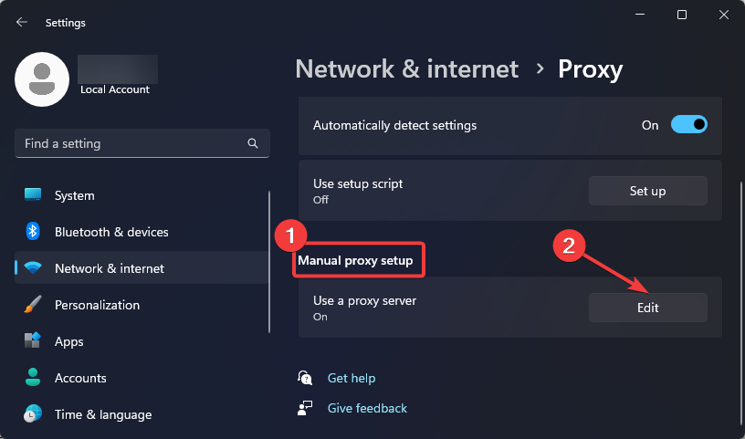 Edit proxy settings