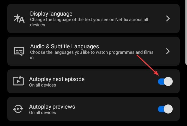 toggle on Netflix autoplay