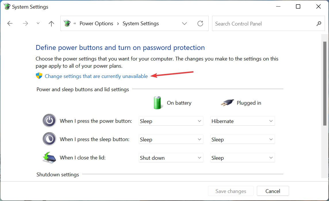 change settings that are currently unavailable