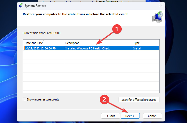 Select restore point