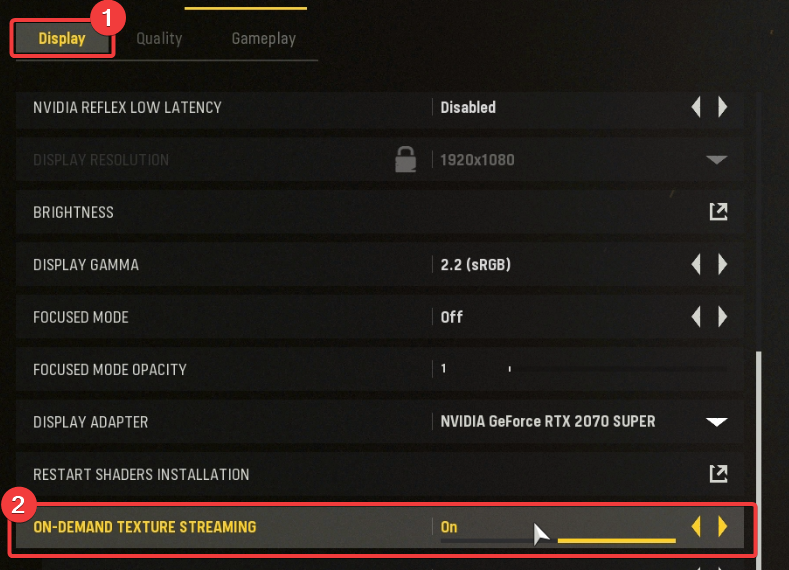 On demand texture settings