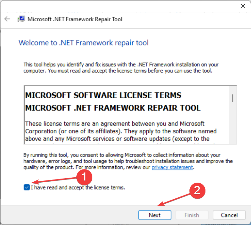accept terms and run scan to fix unhandled exception