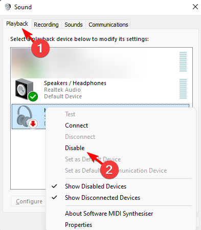 disable audio device