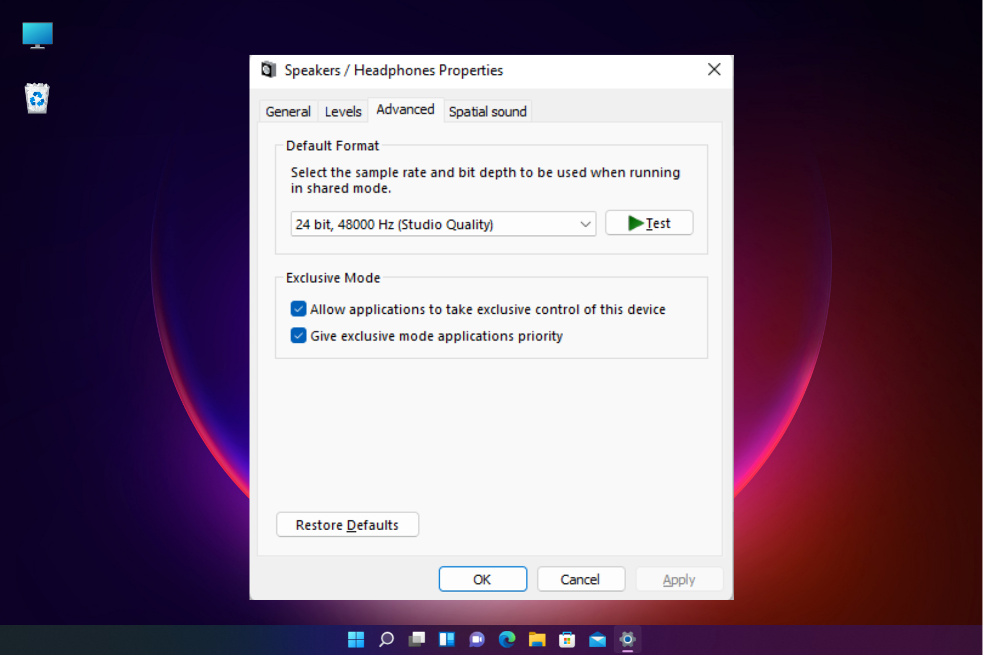 volume mixer settings