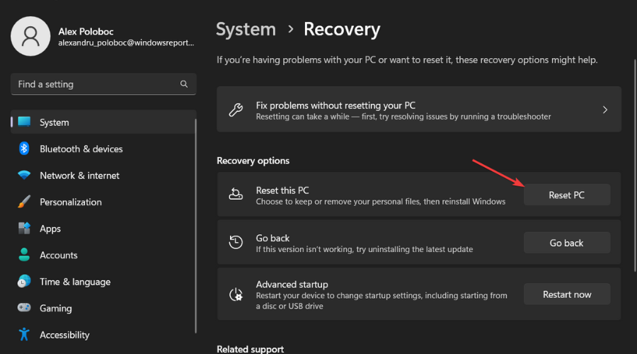 reset this pc