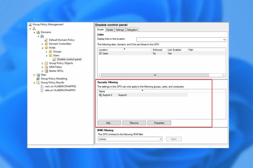 Group policy security filtering