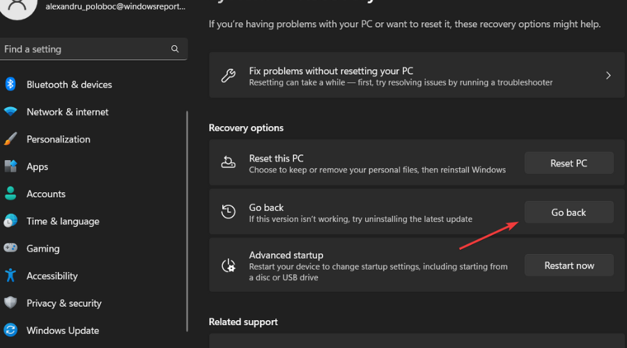 go back windows update