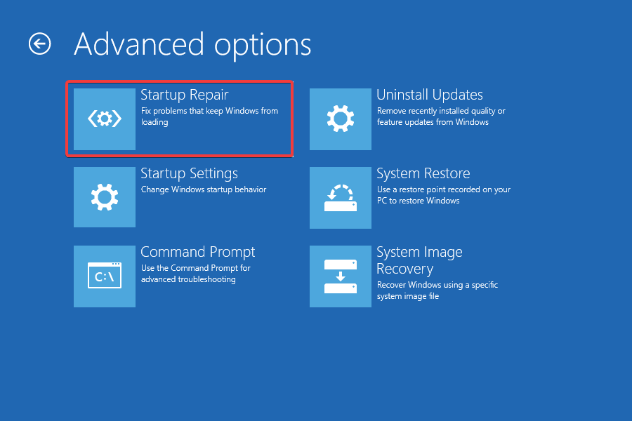 startup repair to fix machine check exception