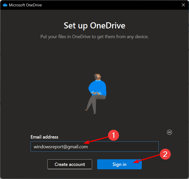 acc-sing-in onedrive red x