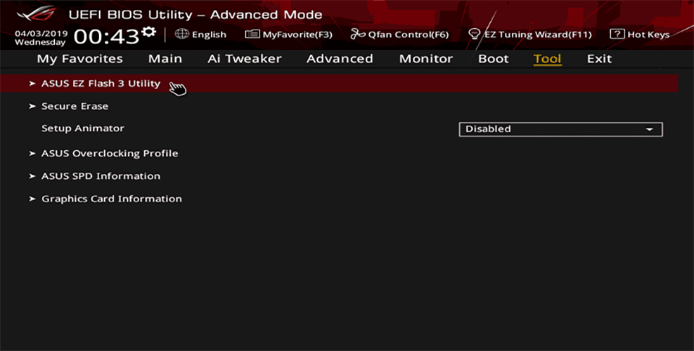 accessing asus ez flash 3 utility