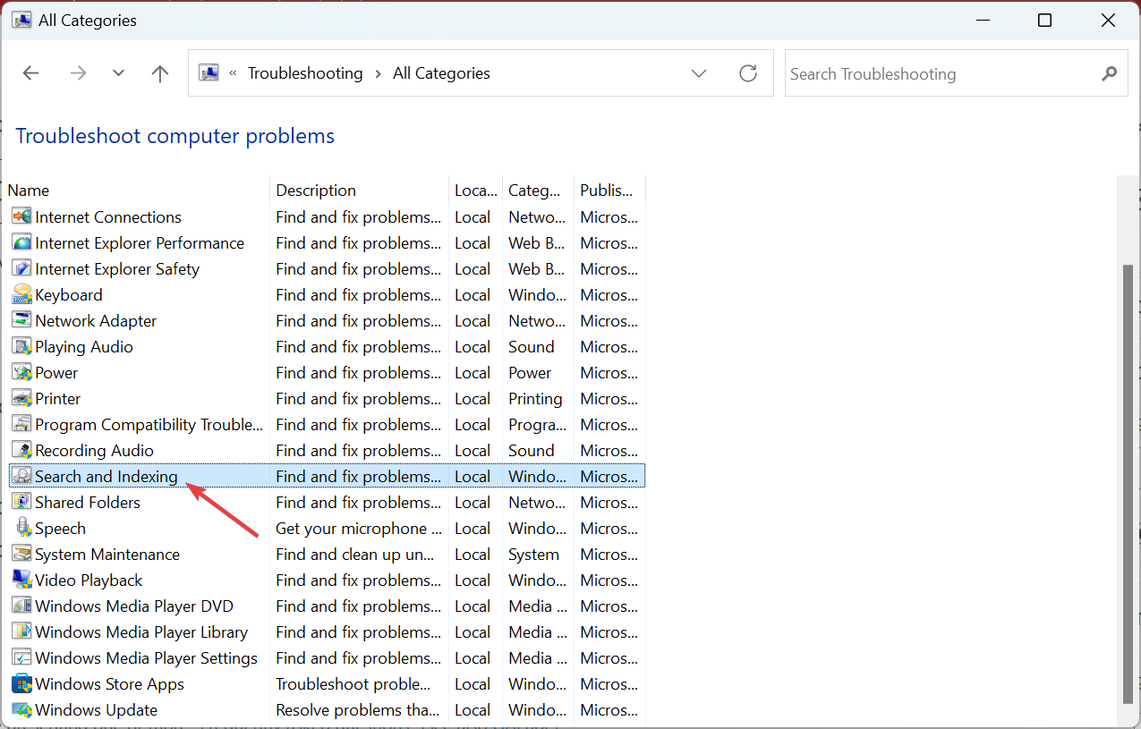 búsqueda e indexación para corregir no se puede escribir en la barra de búsqueda de Windows