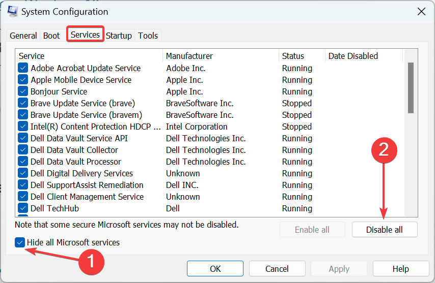 disable services to fix low system resources