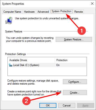 system restore point windows 10