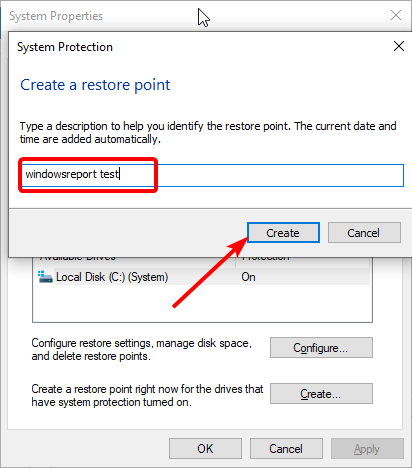 create system restore point windows 10