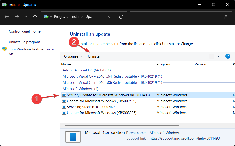 uninstall latest update