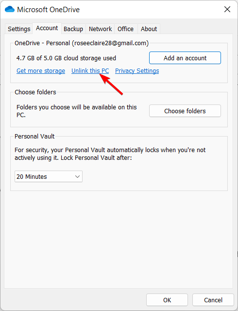 unlink-pc onedrive red x