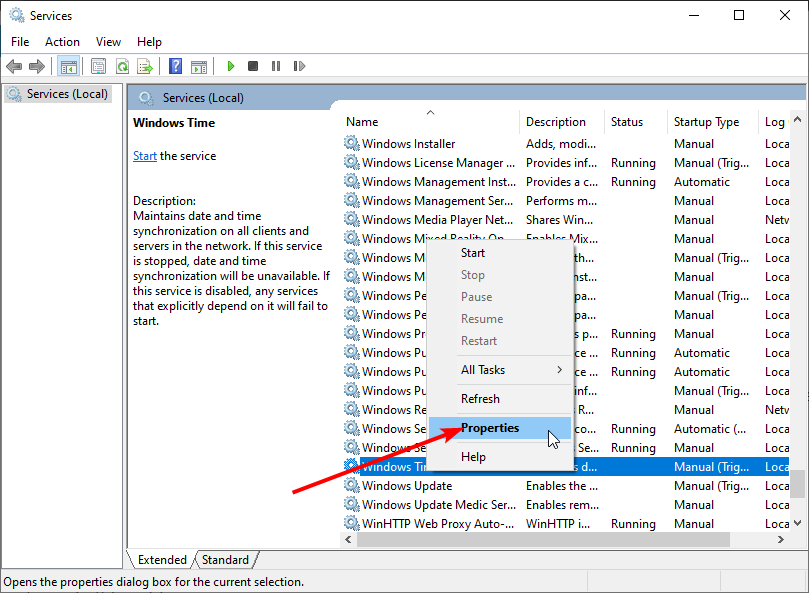 windows time properties