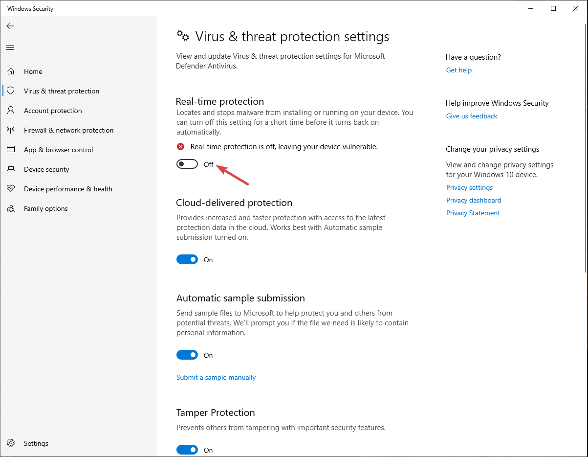 Real-time protection Windows 10