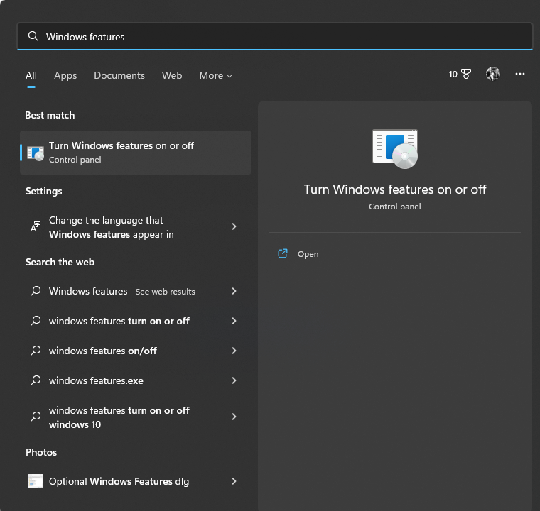 Windows Features on or off