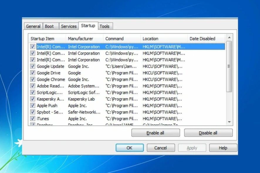 How to disable startup programs in Windows 7