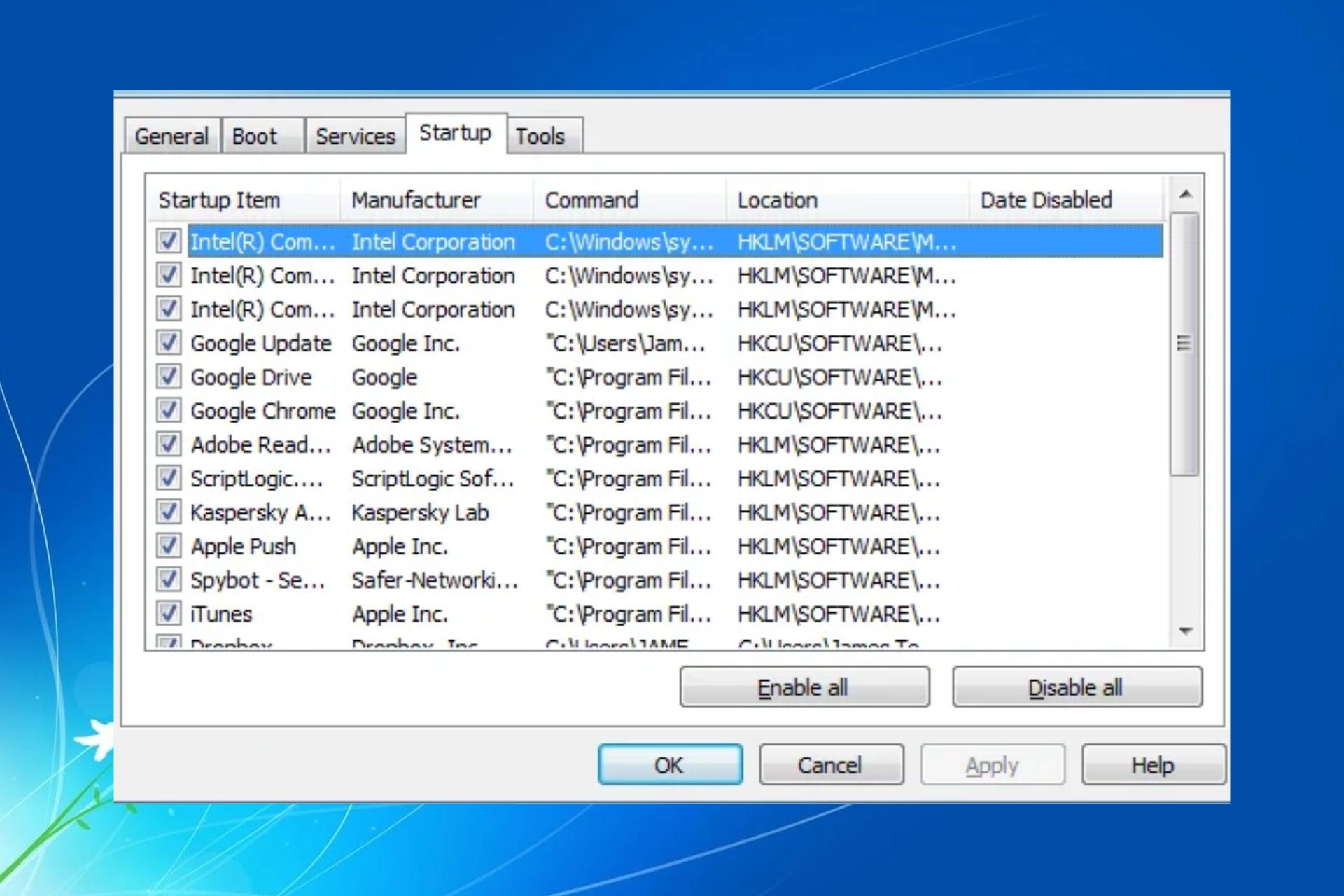 How to disable startup programs in Windows 7