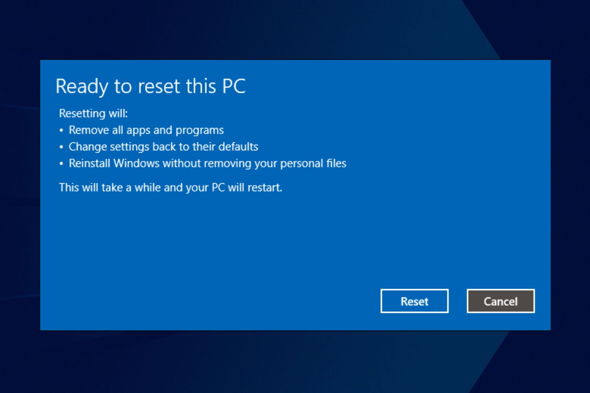 windows 10 factory reset from boot