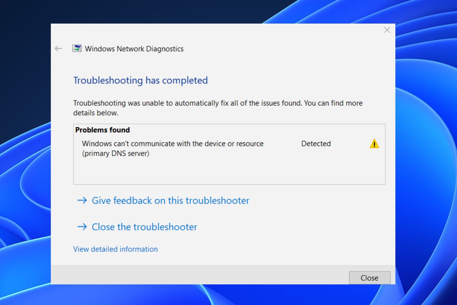windows cant communicate with the device or resource