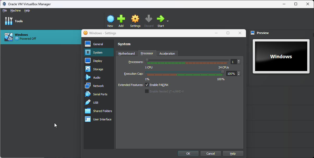 Virtualbox Enable PAE