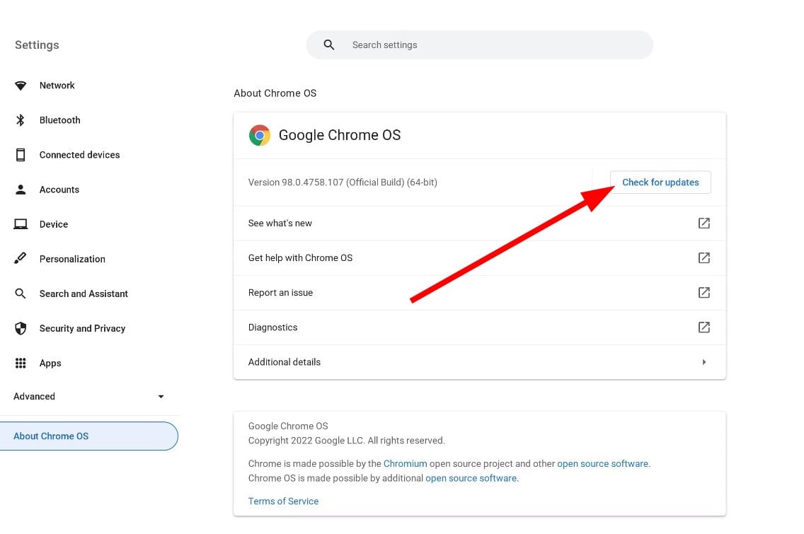 check for updates chrome