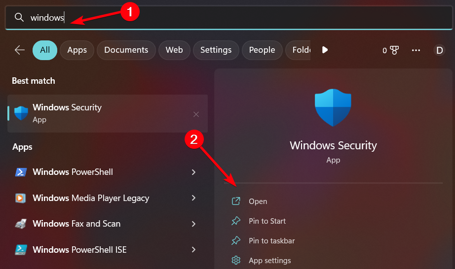 windows security open windows search
