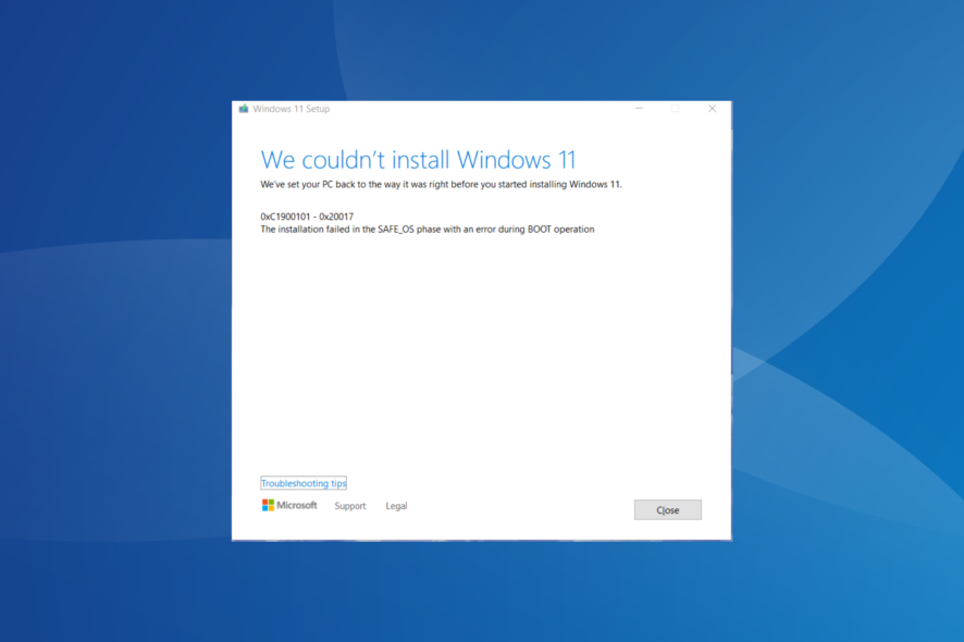 fix 0xc1900101 - 0x20017 install error