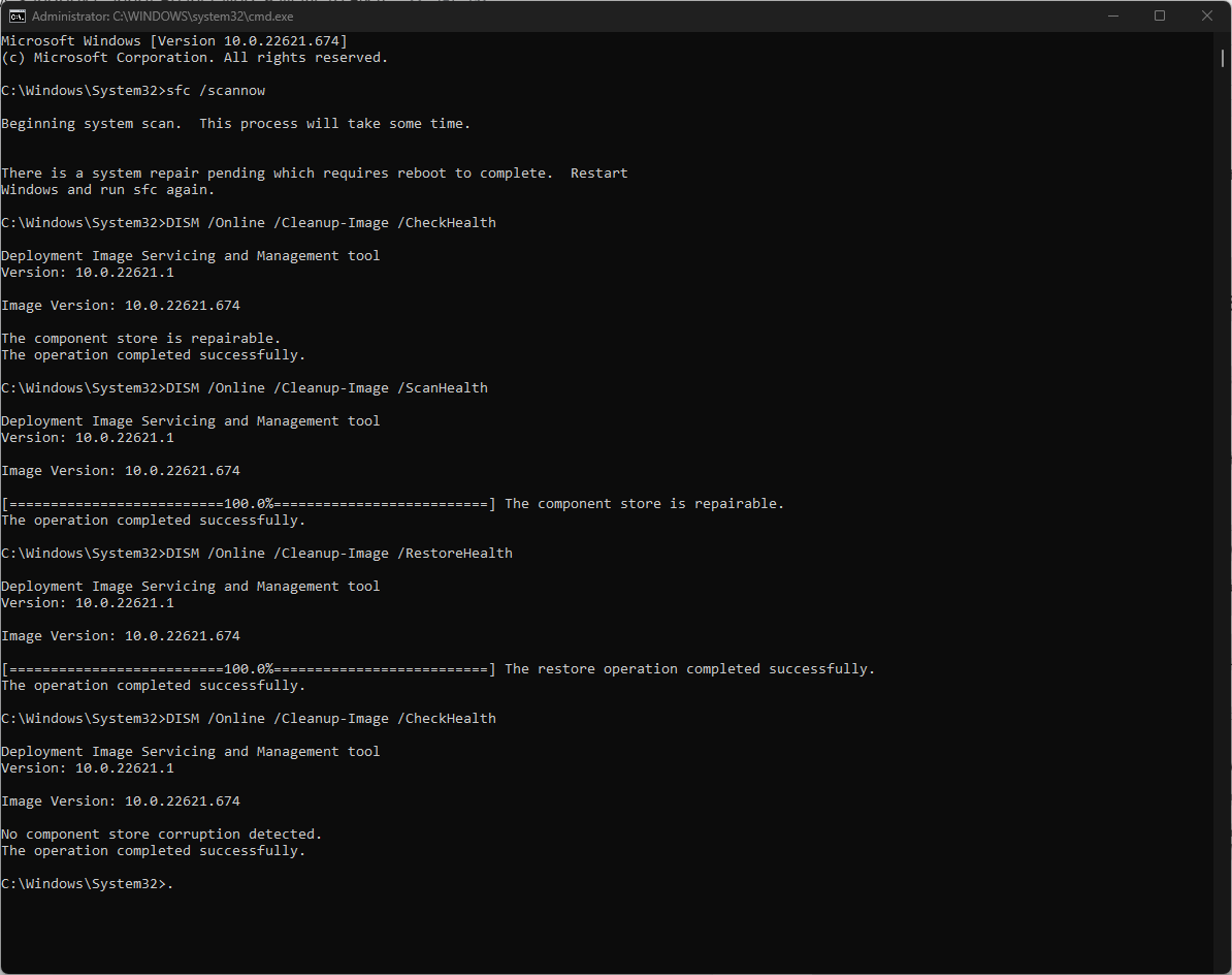 DISM and sfc COMMANDS