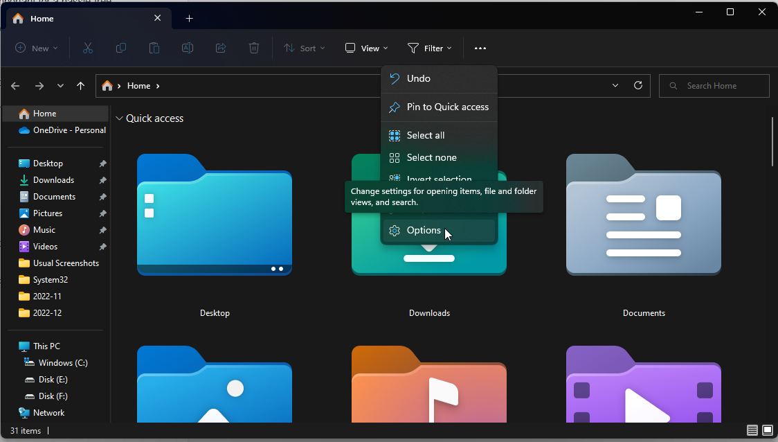 Folder Options original